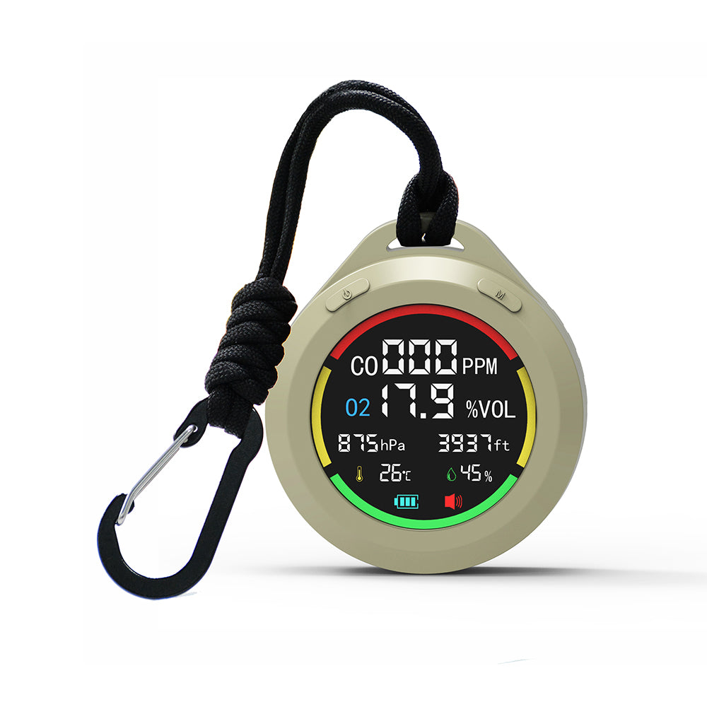 6-IN-1 Portable Environment Monitor: O2, CO, Altimeter, Barometer, Temperature, Humidity