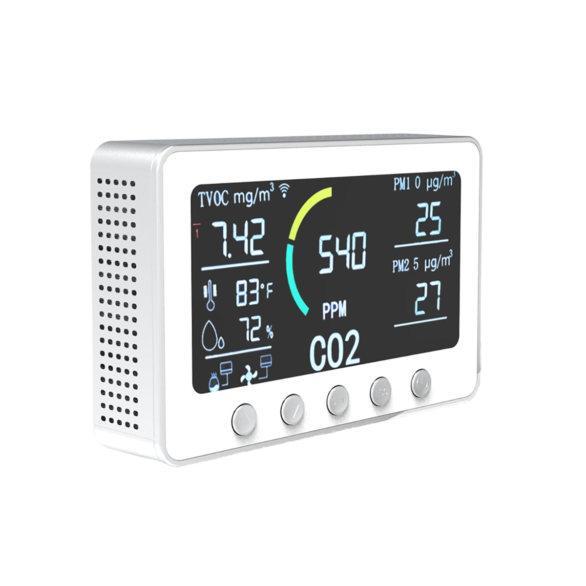 6-IN-1 Indoor Air Quality Monitor: CO2, TVOC, PM2.5, PM1.0, Temperature, Humidity
