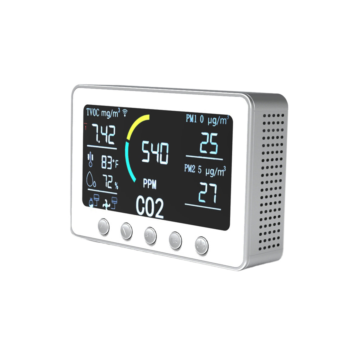 6-IN-1 Indoor Air Quality Monitor: CO2, TVOC, PM2.5, PM1.0, Temperature, Humidity