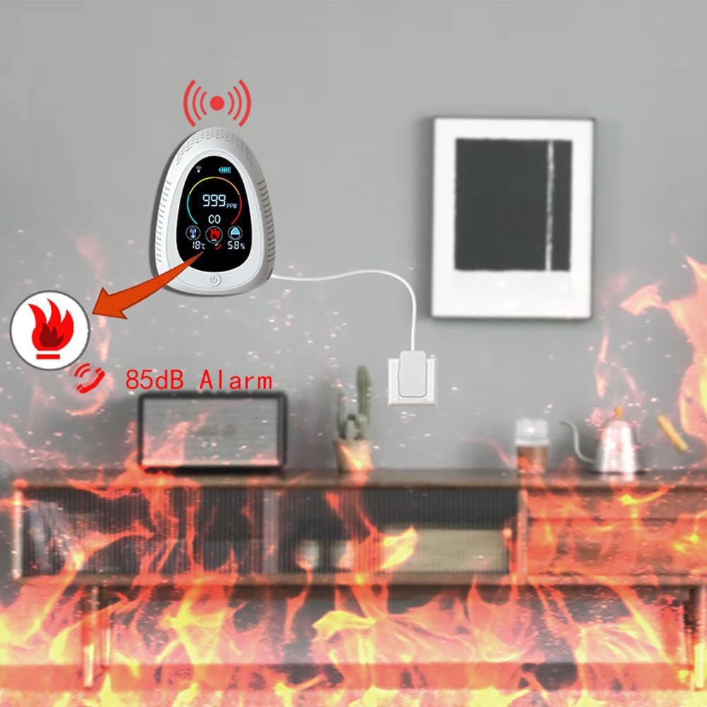 4-IN-1 SMART INDOOR AIR QUALITY MONITOR: SMOKE, CO, TEMP, RH