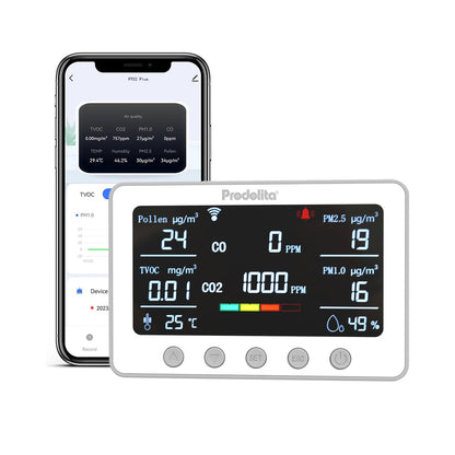 8-IN-1 Indoor Air Quality Monitor Pollen, CO, CO2, TVOC, PM2.5, PM1.0, Temperature, Humidity